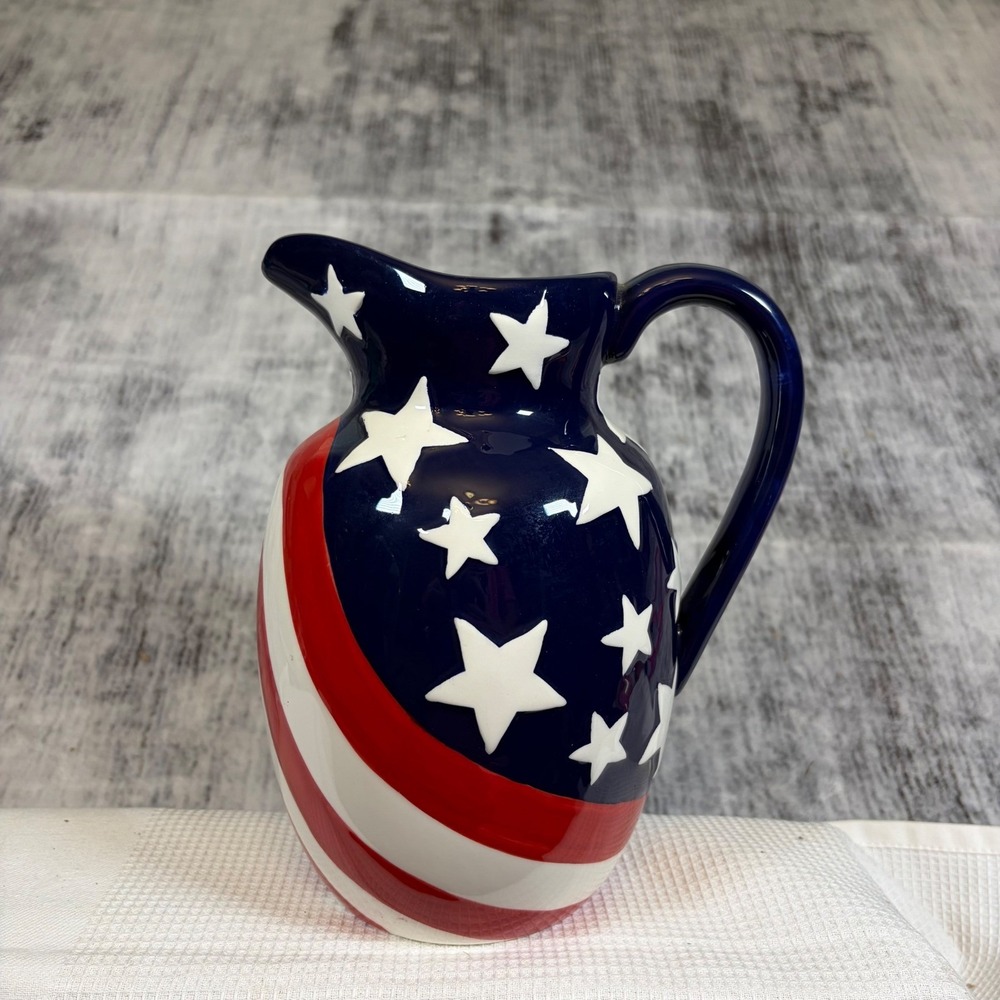 Burton + Burton Patriotic American Flag Ceramic Pitcher Stars and Stripes 627186